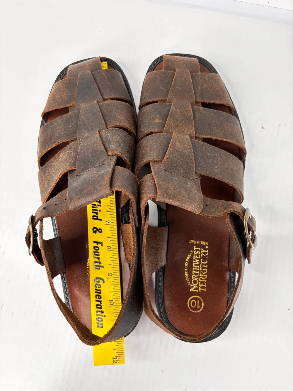 Northwest Territory Brown Leather Fisherman Sandals Mens Sz 10 Woven Rugged Sole